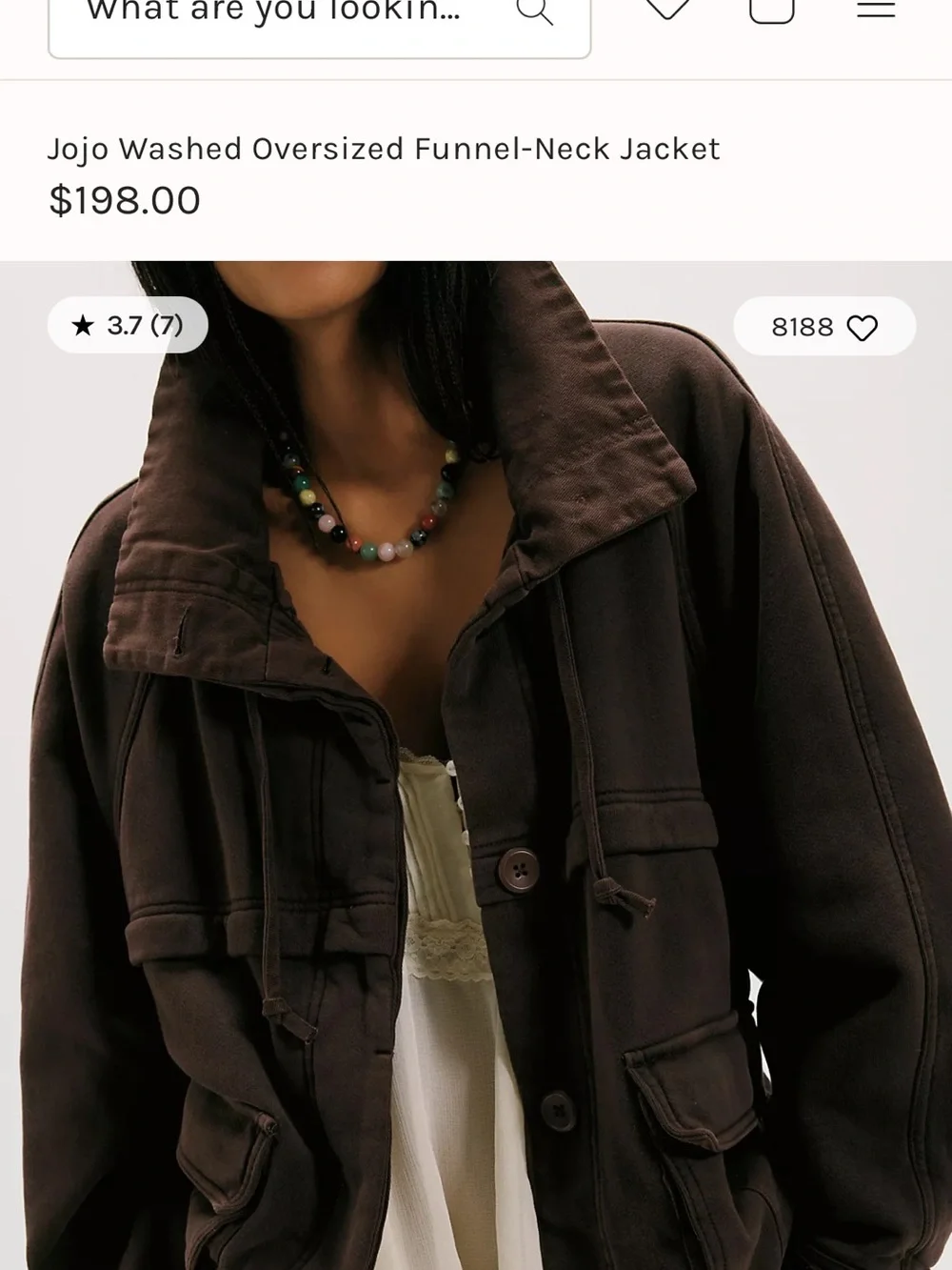 Free People Jojo Washed Oversized Funnel-Neck Jacket - Dark Brown - Picture 1 of 5